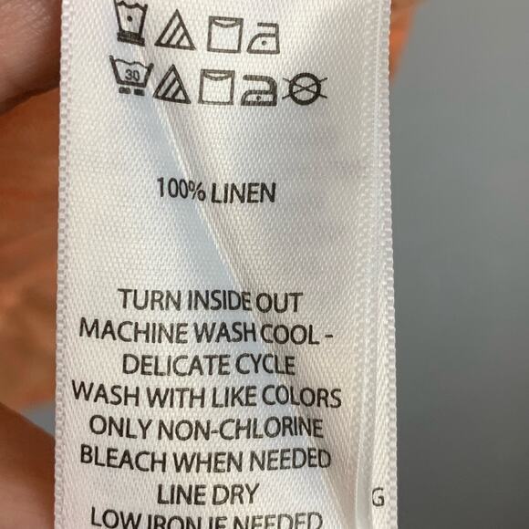 Sigrid Olsen Orange Linen Top Sizse 1X Roll Tab Sleeve V Neck Button Up Relaxed - Picture 7 of 7